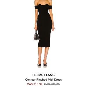 Helmut Lang black ribbed bodycon Contour Pinched Midi Dress